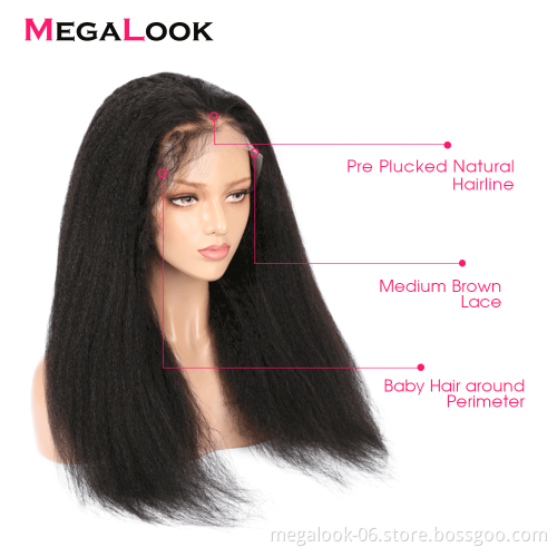 Premium Remy Raw Hair Unprocessed Brazilian 24 26 28 30 32 Inch Human Hair Kinky Straight Natural Lace Front Wig
